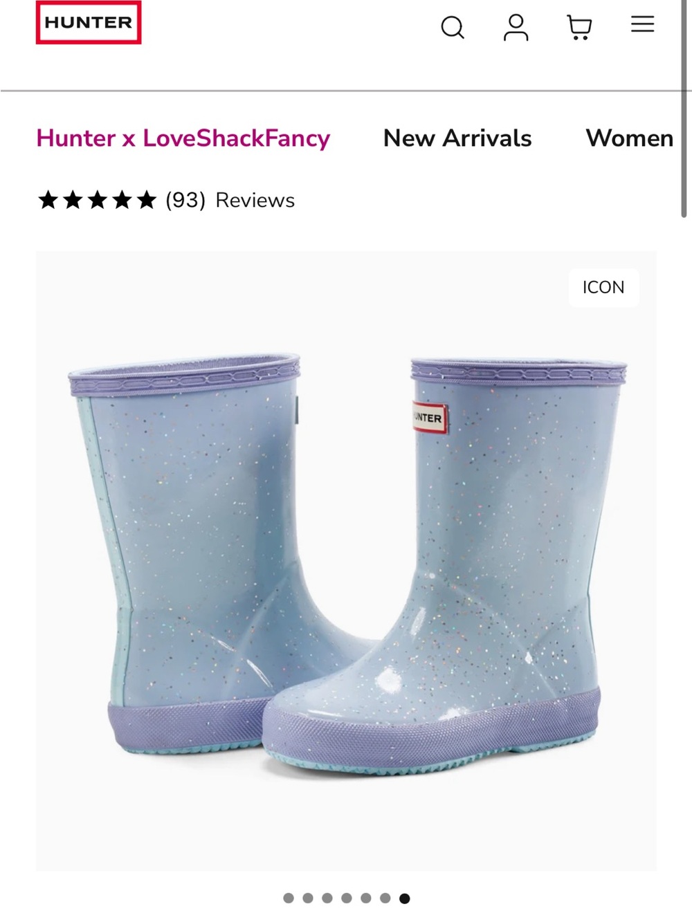 Hunter Kids Light Blue Glitter Rain Boots with Lilac Trim